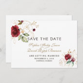 Save The Date Mariage Floral Or Bourgogne Enregistrer La Date (Devant / Derrière)