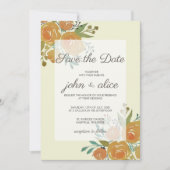 Save The Date Mariage floral orange jaune et crème (Devant)