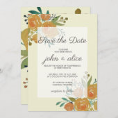 Save The Date Mariage floral orange jaune et crème (Devant / Derrière)