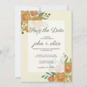 Save The Date Mariage floral orange jaune et crème