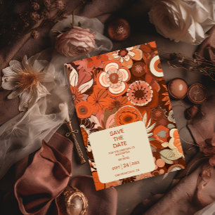 Save The Date Mariage floral orange Super rétro