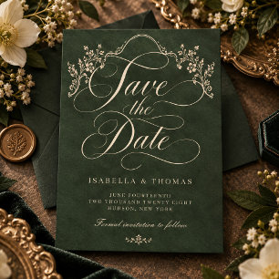Save The Date Mariage Floral Orné Vert Forêt Vintage