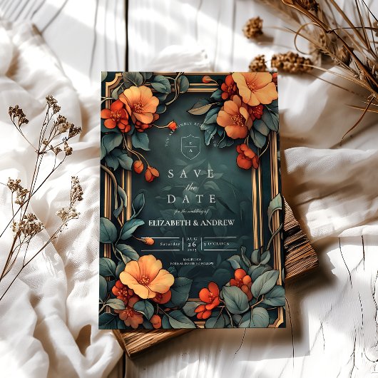 Save The Date Mariage floral ornemental Art Nouveau