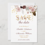 Save The Date Mariage floral paon et bordeaux doré (Devant)