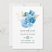 Save The Date Mariage floral Pastel Bleu et Or (Devant)