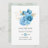 Save The Date Mariage floral Pastel Bleu et Or (Devant / Derrière)