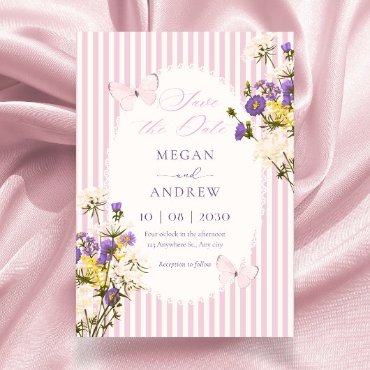 Save The Date Mariage floral pastel violet rose