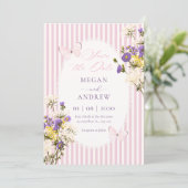 Save The Date Mariage floral pastel violet rose (Debout devant)