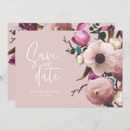 Save The Date Mariage floral photographique moderne enregistrer (Devant / Derrière)
