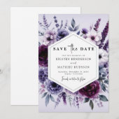 Save The Date Mariage floral pourpre à fleurs modernes (Devant / Derrière)