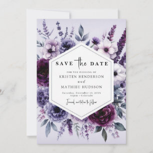 Save The Date Mariage floral pourpre à fleurs modernes