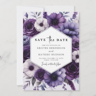 Save The Date Mariage floral pourpre chic en fleur