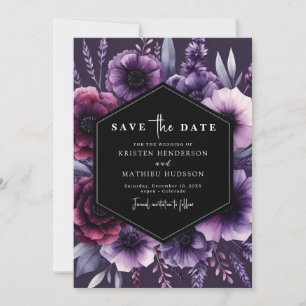 Save The Date Mariage floral pourpre chic en fleur