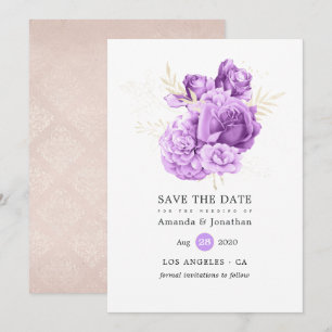 Save The Date Mariage floral pourpre et ivoire