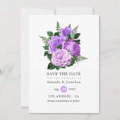 Save The Date Mariage floral pourpre et vert (Devant)