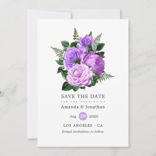 Save The Date Mariage floral pourpre et vert (Devant)