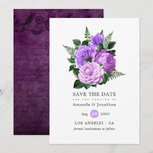 Save The Date Mariage floral pourpre et vert