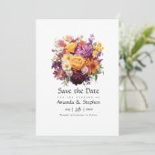 Save The Date Mariage floral pourpre, orange et jaune (Debout devant)