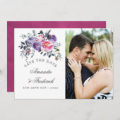 Save The Date Mariage floral prune et rose Enregistrer la date (Devant / Derrière)