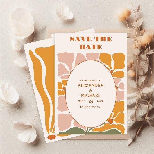 Save The Date Mariage Floral Rétro Bohème Chic