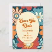 Save The Date Mariage floral rétro des années 70 (Devant)