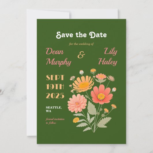 Save The Date Mariage floral rétro Enregistrer la date (Devant)