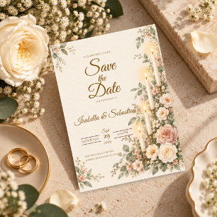 Save The Date Mariage Floral Romantique aux Chandelles