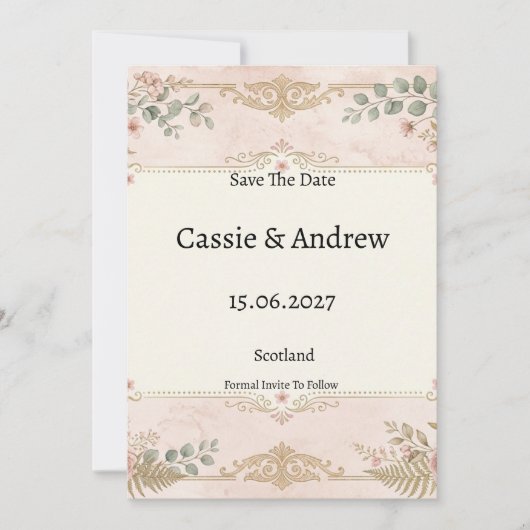Save The Date Mariage Floral Rose (Devant)