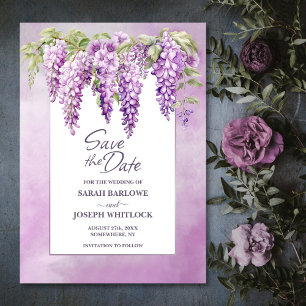 Save The Date Mariage floral rose à la Wisteria Enregistrer la d