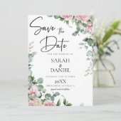 Save The Date Mariage floral rose aquarelle (Debout devant)