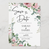 Save The Date Mariage floral rose aquarelle (Devant / Derrière)