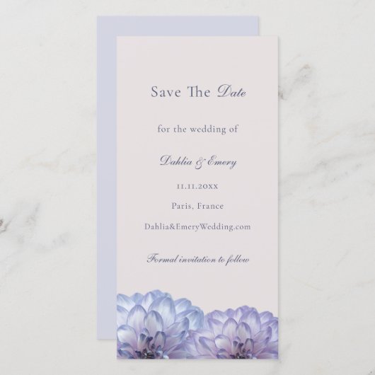 Save The Date Mariage floral rose bleu foncé (Devant / Derrière)
