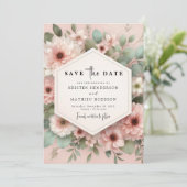 Save The Date Mariage floral rose boho romantique (Debout devant)
