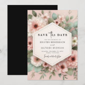 Save The Date Mariage floral rose boho romantique (Devant / Derrière)