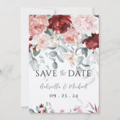 Save The Date Mariage Floral Rose Bourguignon (Devant)