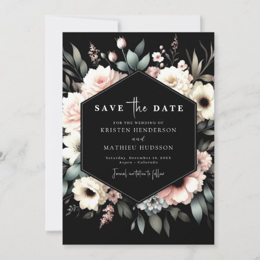 Save The Date Mariage floral rose éclair minimal (Devant)