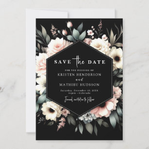 Save The Date Mariage floral rose éclair minimal