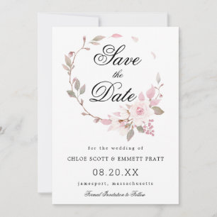 Save The Date Mariage floral rose et blanc