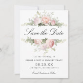Save The Date Mariage floral rose et blanc (Devant)