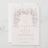 Save The Date Mariage floral rose et bleu (Devant)