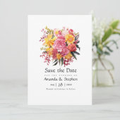 Save The Date Mariage floral rose et jaune (Debout devant)