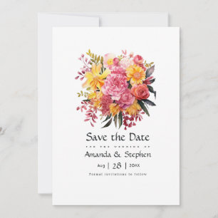 Save The Date Mariage floral rose et jaune