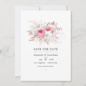 Save The Date Mariage floral rose et Rose or (Devant)