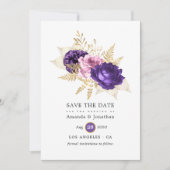 Save The Date Mariage floral rose et violet (Devant)