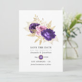 Save The Date Mariage floral rose et violet (Debout devant)