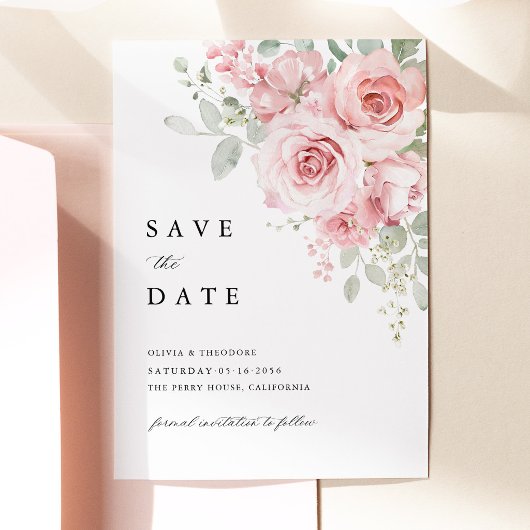 Save The Date Mariage Floral Rose Fardé
