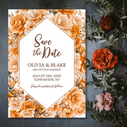 Save The Date Mariage Floral Rose Orange