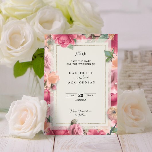 Save The Date Mariage floral rose pâle géométrique Enregistrer