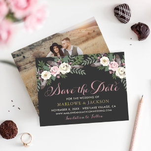 Save The Date Mariage Floral Rose Pâle Sombre et Mystérieux