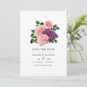 Save The Date Mariage Floral Rose Pêche et Lavande Violet (Debout devant)